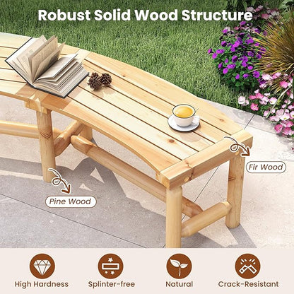 Tangkula Patio Curved Bench, Solid Wood Fire Pit Bench for 2-3 People, Outdoor Backless Loveseat for Backyard, Garden, Poolside, 800 LBS Max Load (1, Natural)