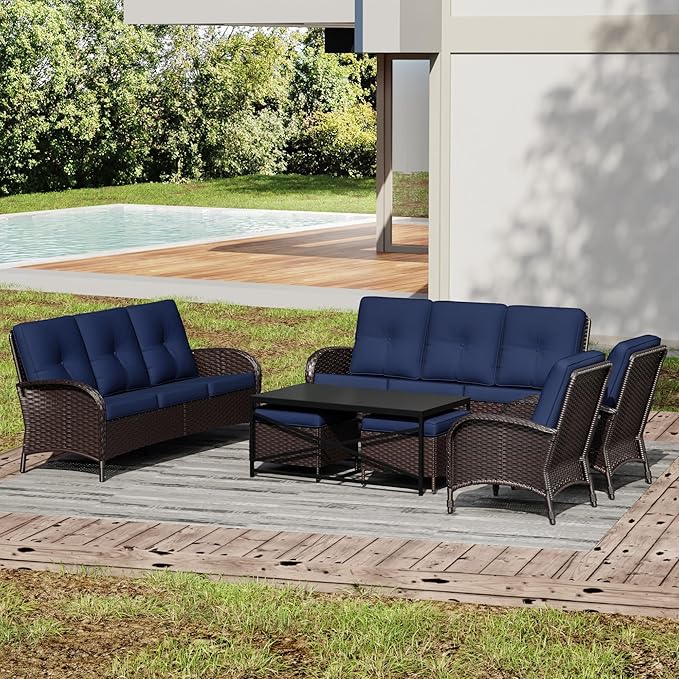 Joyside Wicker Patio Furniture Set, 7 Piece Outdoor Furniture Set with Thickened Cushions, High Back, Deep Seating - Photo 6