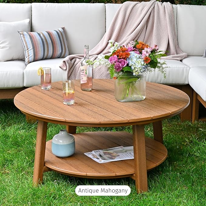 LuxCraft Deluxe Poly Round Outdoor Coffee Table, Two Tier Coffee Table - Photo 2