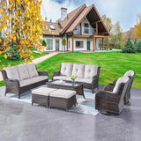 Rilyson Wicker Patio Furniture Set - 7 Piece Rattan Outdoor Sectional Conversation Sets with 2 Rocking Swivel Chairs - Photo 1