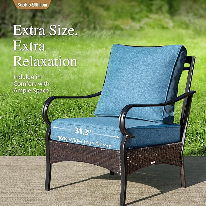 Sophia & William Patio Furniture Set, 5 Piece Metal Outdoor Conversation Set with 3-Seater Outdoor Couch, 2 Sofa Chairs - Photo 4