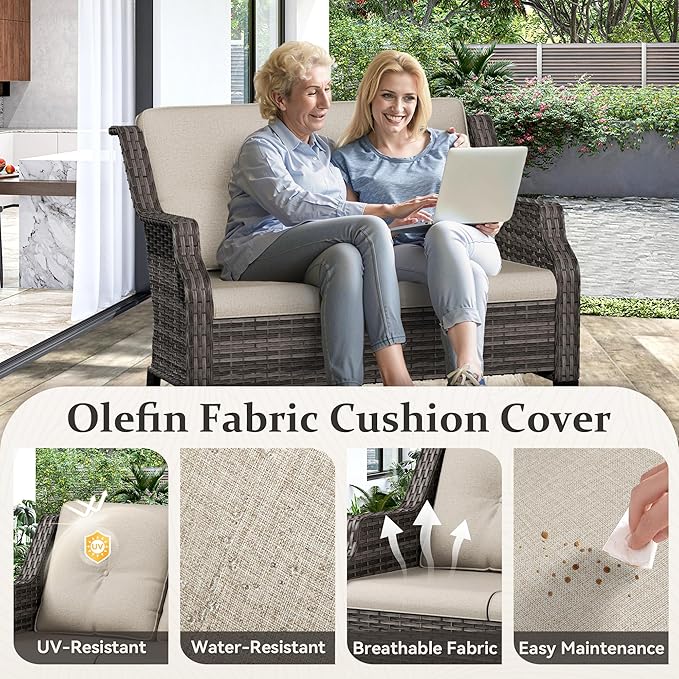Outdoor Patio Loveseat, All-Weather 2-Seater Wicker Loveseat with Cushions, Outdoor Patio Love Seat Sofa for Garden - Photo 3