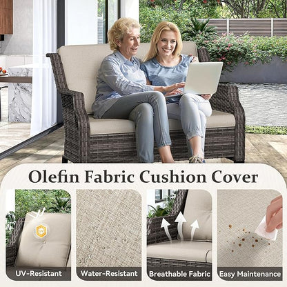 Outdoor Patio Loveseat, All-Weather 2-Seater Wicker Loveseat with Cushions, Outdoor Patio Love Seat Sofa for Garden, Balcony and Deck