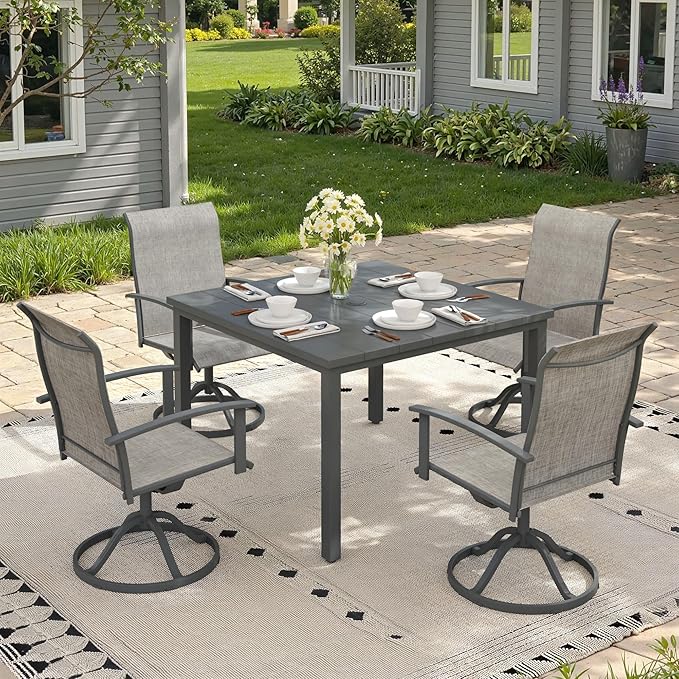 Outdoor Dining Table with Adjustable Umbrella Hole, 40.2" All-Weather Square Patio Dining Table for 4, Metal Patio Table for Garden Lawn Porch Deck Yard, Dark Grey