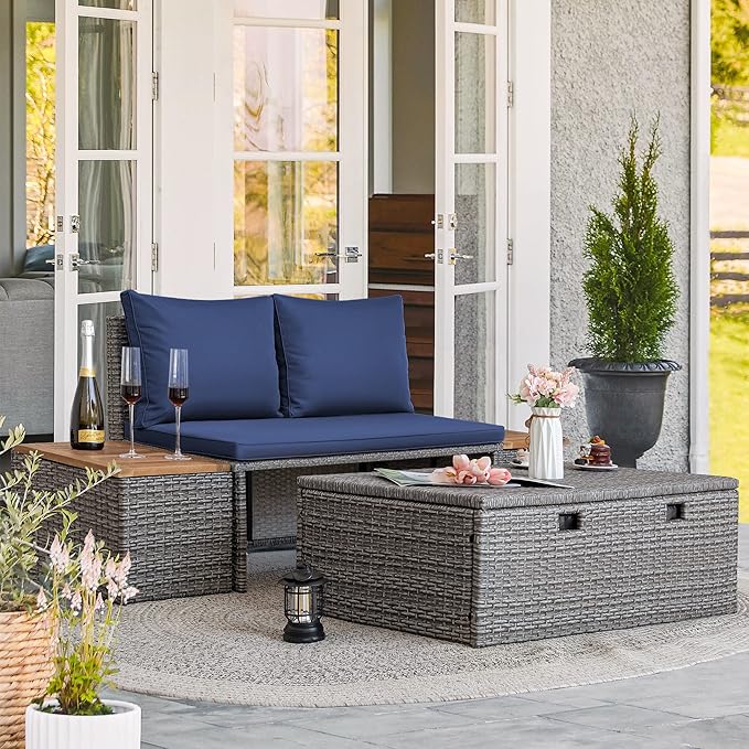 Greesum Patio Furniture Set Multifunctional Outdoor Sectional Sofa Rattan Chaise Lounge Wicker Daybed with Couch - Photo 3