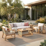 Merax Outdoor 5 Piece Patio Acacia Wood Conversation Set with Beige Cushions, Hand Woven Rope Design - Photo 1