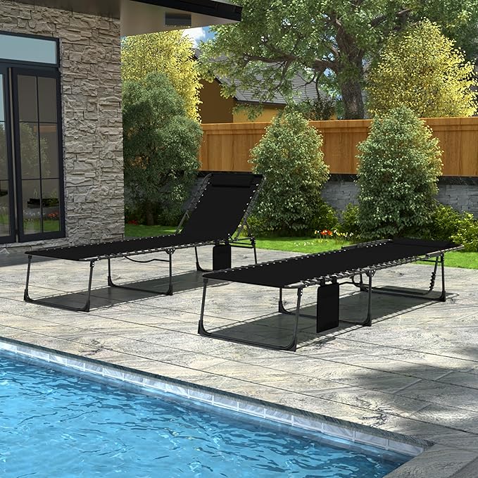 BlueWish Pool Lounge Chairs, Outdoor Lounge Chairs with, 5 Position Adjustable Backrest, Storage Bag, 265 lbs Capacity, Folding Lounge Chair for Beach, Patio, Poolside