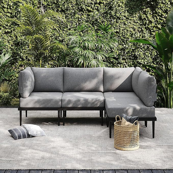 Sundale Outdoor 4 Pieces Patio Furniture Set, Metal Sectional Sofa Patio Conversation Set with 6 Inch Cushions, Modern - Photo 1