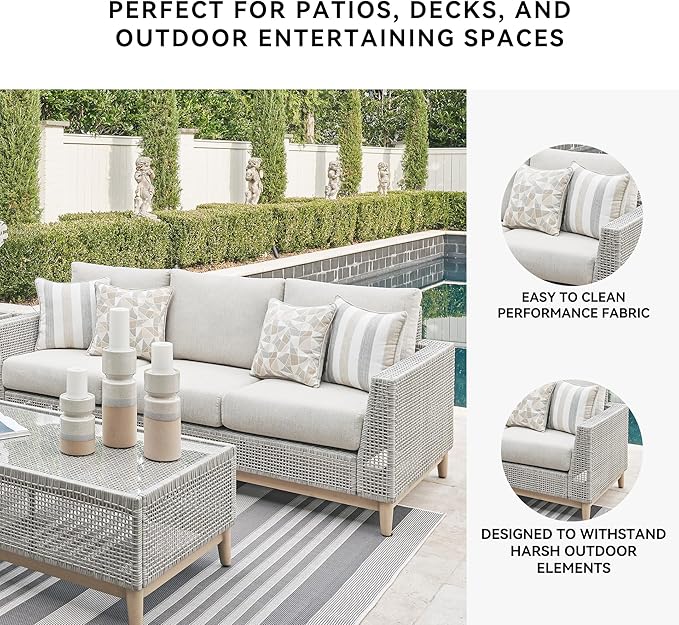 Signature Design by Ashley Seton Creek Cottage Nuvella Weather Resistant Fabric Outdoor Sofa with Cushion and 4 Throw - Photo 5