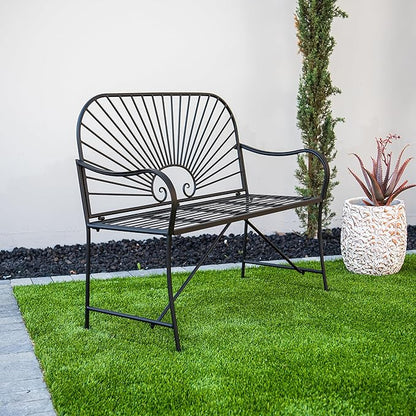 XBrand 44" L Iron Sun-Patterned Seat for Two, Patio & Porch Furniture for Park, Yard, Lawn, Balcony, Backyard – Black