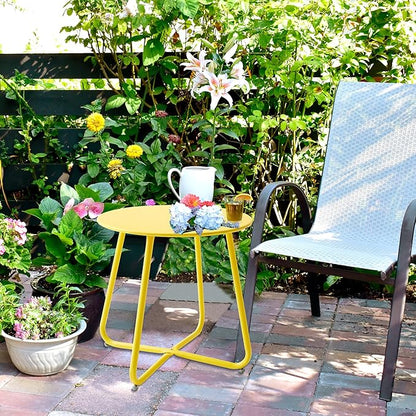 Outdoor Table Small Patio Side Table Waterproof Round Metal Side Table Weather Resistant Portable Outdoor and Indoor End Table for Garden, Balcony, Yard (Yellow)