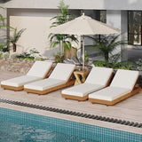 Merax 4-Piece Acacia Wood Chaise Lounge Set w/ 6-Position Adjustable Backrest & Cushion - Outdoor Patio Poolside - Photo 1