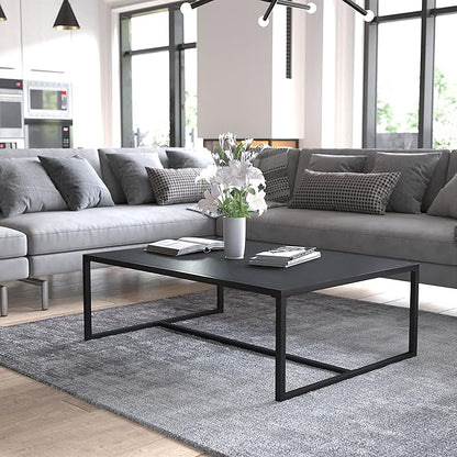 EMMA + OLIVER All-Weather Commercial Grade Indoor/Outdoor Steel Patio Coffee Table in Black