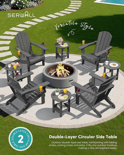 SERWALL Round Outdoor Side Table, HDPE Small Adirondack End Table,2-Tier Patio Side Table for Backyard Pool Porch Garden Lawn, Gray
