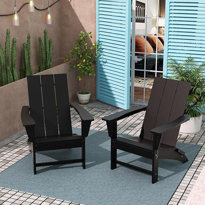 Costaelm Folding Adirondack Chairs, Outdoor Patio Adjustable Lawn Chairs, Weather Resistant Outside Firepit Chairs for Porch, Poolside, Garden, Backyard Deck, Black