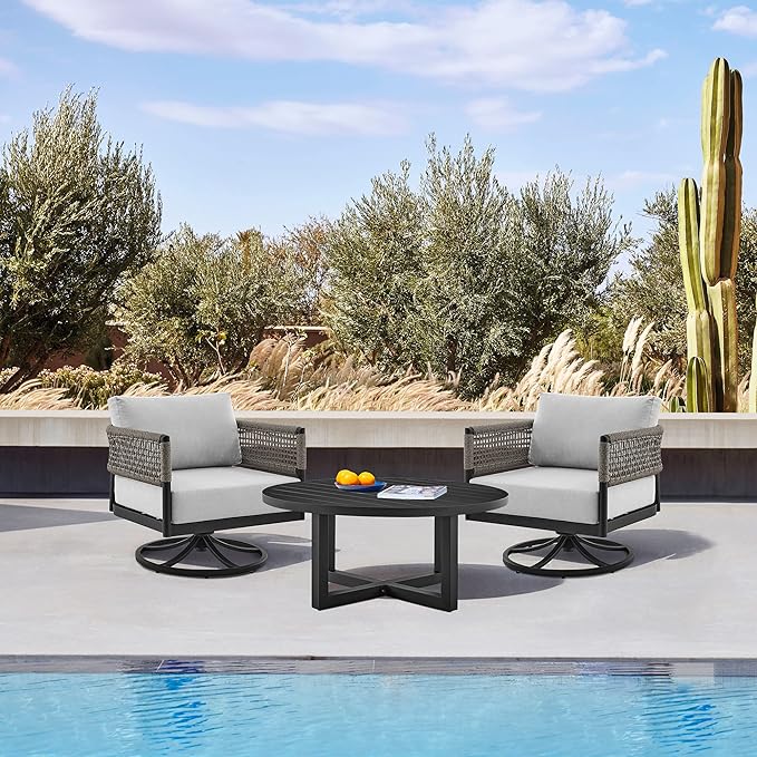Argiope Outdoor Patio Round Coffee Table in Black Aluminum