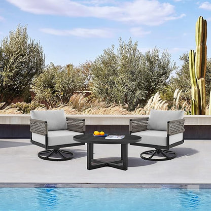 Argiope Outdoor Patio Round Coffee Table in Black Aluminum