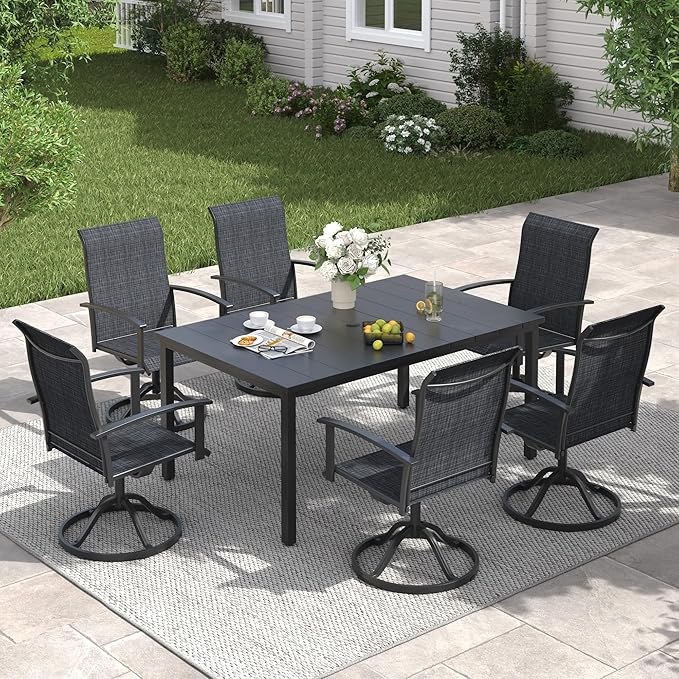 VICLLAX 63" Rectangle Outdoor Dining Table for 6, Patio Table with Umbrella Hole, All Weather Metal Patio Tables - Photo 2