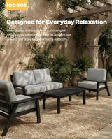 HDPE 5 Piece Patio Furniture Set, Outdoor Couch with Washable Thick Gray Cushions & Coffee Table & Side Table - Photo 8