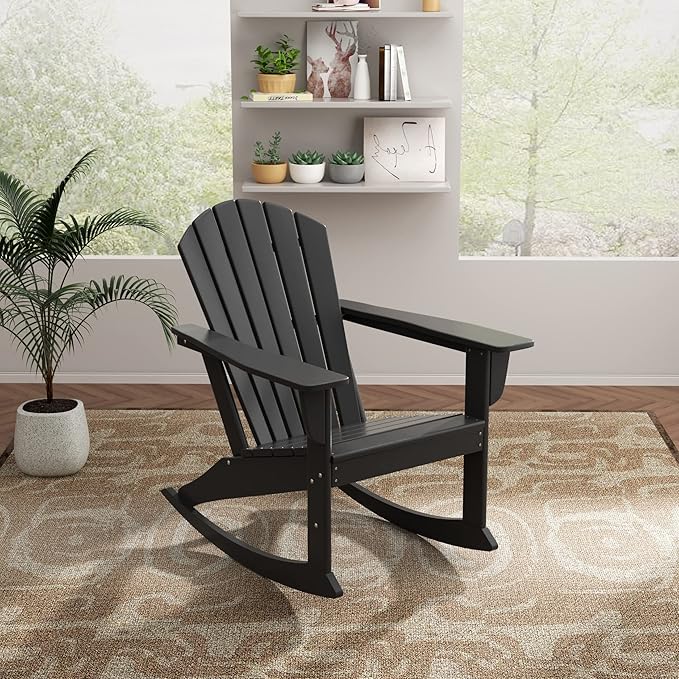 WO WESTIN OUTDOOR HDPE Altura Outdoor Rocking Poly Adirondack Chair, Gray