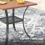 VICLLAX Patio Dining Table, Square Table Metal Outdoor Bistro Table with Rack for Balcony Garden Deck, 28inch Walnut - Photo 7