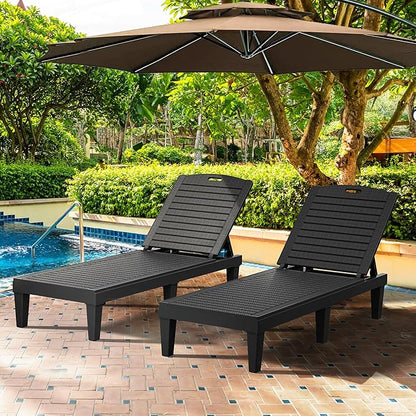 YITAHOME Outdoor Chaise Lounge Chair, Plastic Pool Chaise Lounge with 5-Position Backrest, Easy Assembly & Waterproof for Patio & Poolside, Set of 2, Black