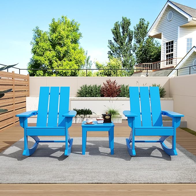 WO WESTIN OUTDOOR HDPE Shoreside Modern Rocking Poly Adirondack Chair (Set of 2),Pacific Blue