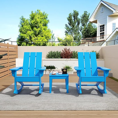 WO WESTIN OUTDOOR HDPE Shoreside Modern Rocking Poly Adirondack Chair (Set of 2),Pacific Blue