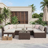7-Piece Outdoor Patio Furniture Set, Modular Sectional Sofa with Water-Resistant Washable Thick Cushions & Coffee Table - Photo 7