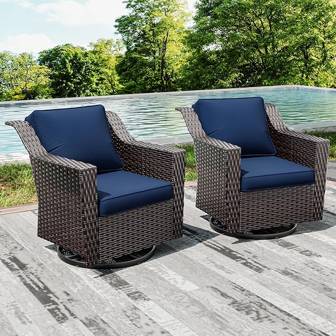 Joyside Swivel Patio Chairs Set of 2, Wicker Patio Furniture with Wide Armrest and Thick Cushions - Photo 7