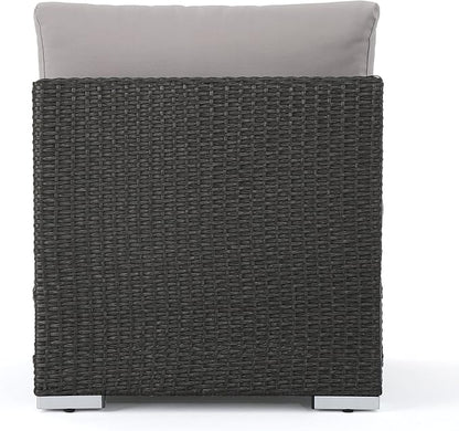 Christopher Knight Home Santa Rosa Outdoor Wicker Armless Sectional Sofa Seat with Aluminum Frame and Water Resistant Cushions, Grey / Silver