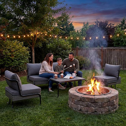 4 Piece Patio Furniture Set, Modern Patio Conversation Set for 5, All Weather Bistro Furniture Set, Metal Patio Sofas Outdoor Sectional with Coffee Table and Cushions for Lawn/Garden, Gray
