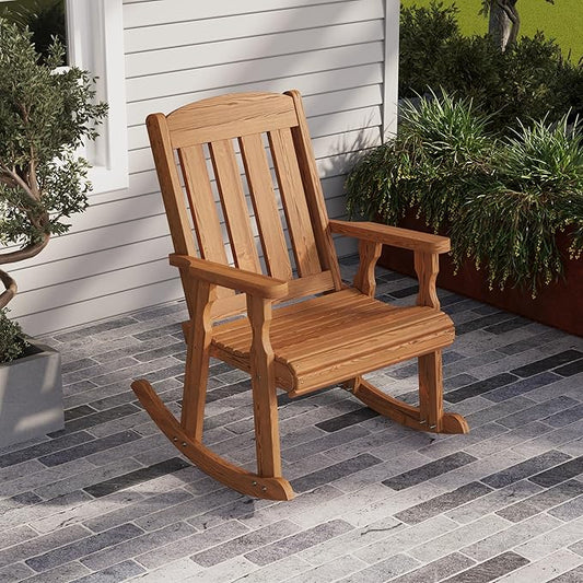 Amish Heavy Duty 600 Lb Mission Pressure Treated Rocking Chair (Oak Stain)