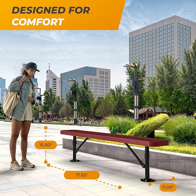 Heavy-Duty Outdoor Metal Bench, Thermoplastic-Coated, Surface, Weatherproof, Commercial-Grade for Parks, Gardens, Patios - Photo 2
