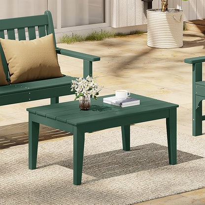 Costaelm Adirondack Outdoor Coffee Table, HDPE Drink Table Weather Resistant, Patio Porch Accent Balcony Table Outdoor End Table for Pool, Seaside, Backyard, Dark Green
