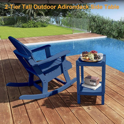 Outdoor Side Table, 26-Inch Tall Patio Side Table, All-Weather HDPE Adirondack Outdoor End Table for Patio Porch Deck Balcony Pool, Navy Blue