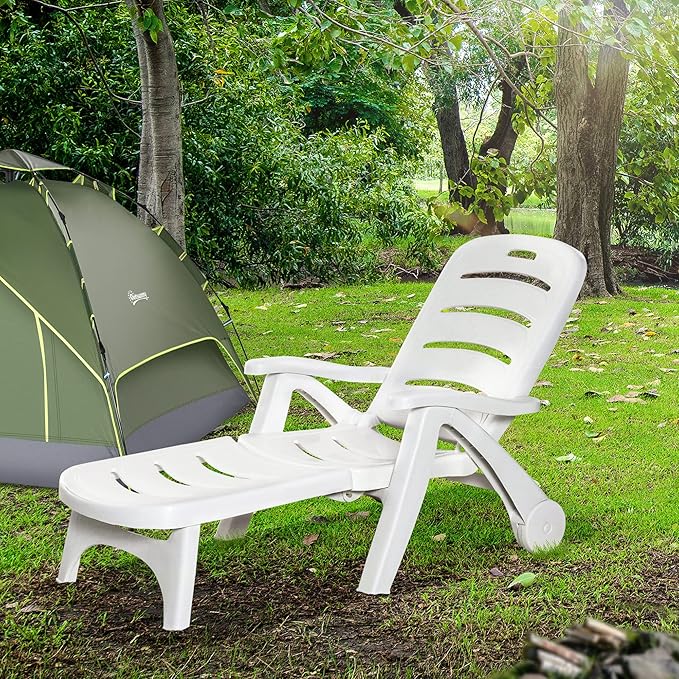 Outsunny Outdoor Chaise Lounge, 5 Level Adjustable Backrest Lounge Chair with Wheels, Folding Tanning Chair for Pool - Photo 4