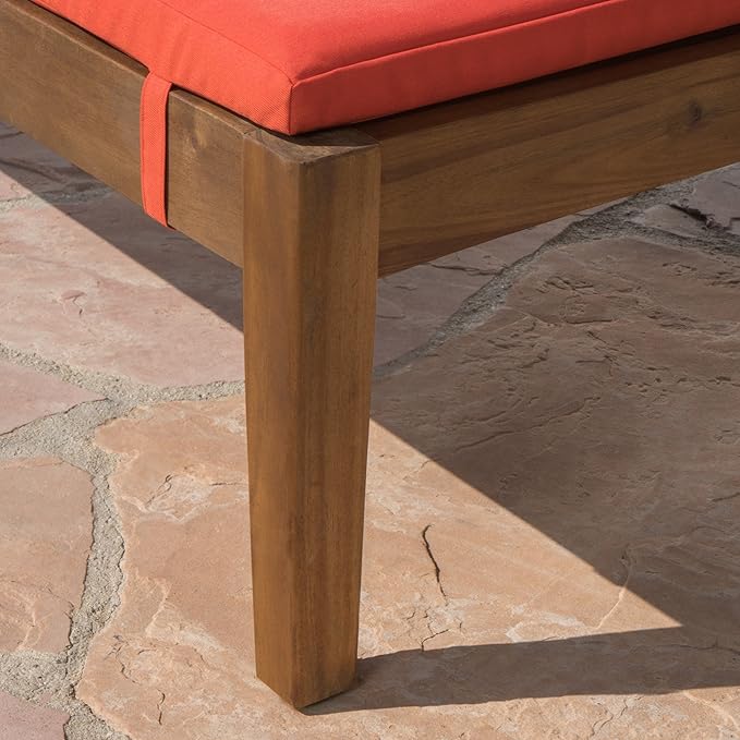 Christopher Knight Home Perla Outdoor Chaise Lounge with Water Resistant Cushion, Teak Finish / Orange - Photo 8