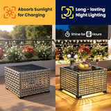 ovios Outdoor Side Table with Tempered Glass Top, Patio Wicker Solar Table - Photo 4