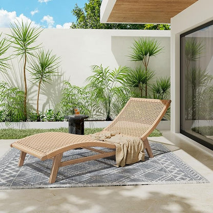 Scott Living Amalfi Acacia Wood Chaise Lounge Chair Outdoor, Wicker Patio Chaise Lounge, Outdoor Sun Lounger, Poolside Seating, Light Teak