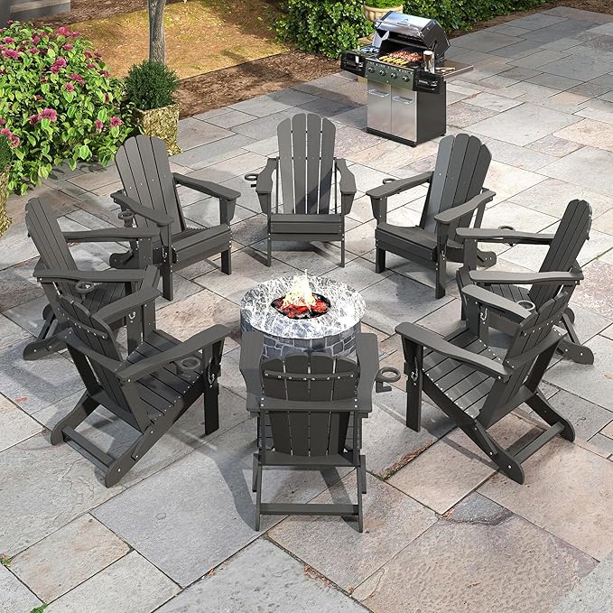Domi Folding Adirondack Chair Set of 8, HDPE All-Weather Adirondack Chairs with Cup Holder - Photo 2