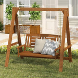 Furinno TIOMAN Porch Swing, Outdoor Hanging Wooden Swing with Stand in Teak Oil, Light Wood - Photo 3