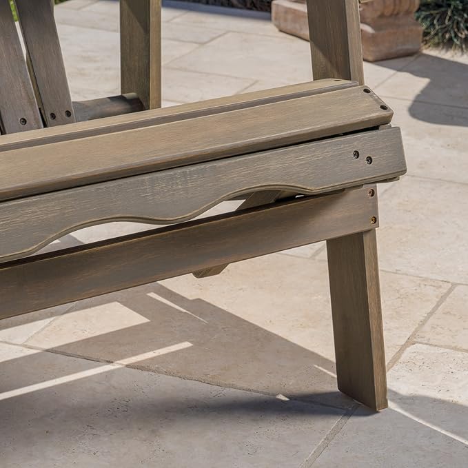 GDFStudio Noble House Hayle Reclining Wood Adirondack Chair w/Footrest (Set of 2) Grey