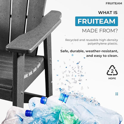 FRUITEAM High-Adirondack-Chairs Set of 2 with Connecting Tray, Outdoor Weather-Resistant Deck Chairs, Low-Maintenance Poly Balcony Set, for Patio, Poolside, Garden