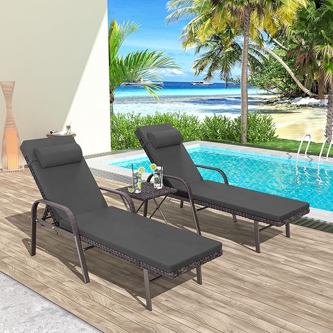Patio Chaise Lounge Set 3 Pieces Pool Lounge Chairs - Photo 1