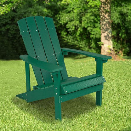 EMMA + OLIVER Outdoor Green All-Weather Poly Resin Wood Adirondack Chair