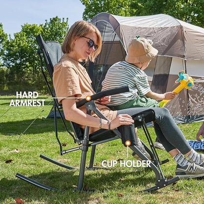 PORTAL Oversized Folding Rocking Camping Chair Portable Outdoor Rocker with High Back Hard Armrests Carry Bag, Supports 400 lbs