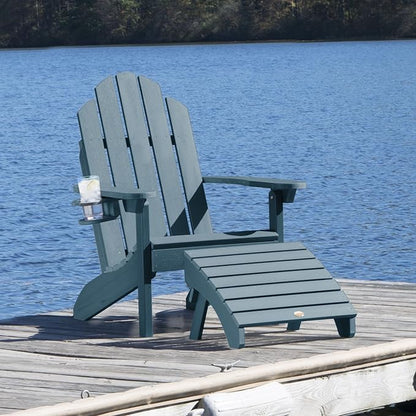 highwood Classic Wesport Adirondack Chair with Ottoman and Cup Holder, Nantucket Blue