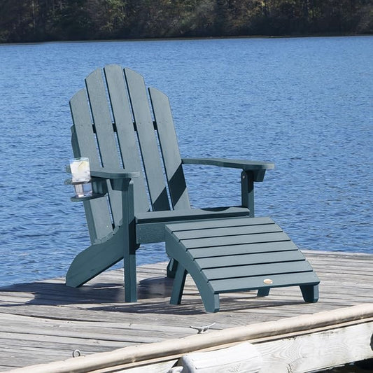 highwood Classic Wesport Adirondack Chair with Ottoman and Cup Holder, Nantucket Blue
