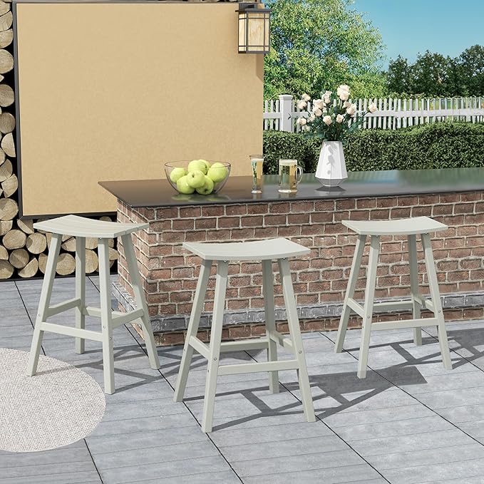 Costaelm All-Weather Bar Stools Set of 3, 29" Height Outdoor Bar Stools, Adirondack Poly Patio Bar Stool for Patio, Deck, Kitchen Counter and Garden, Sand